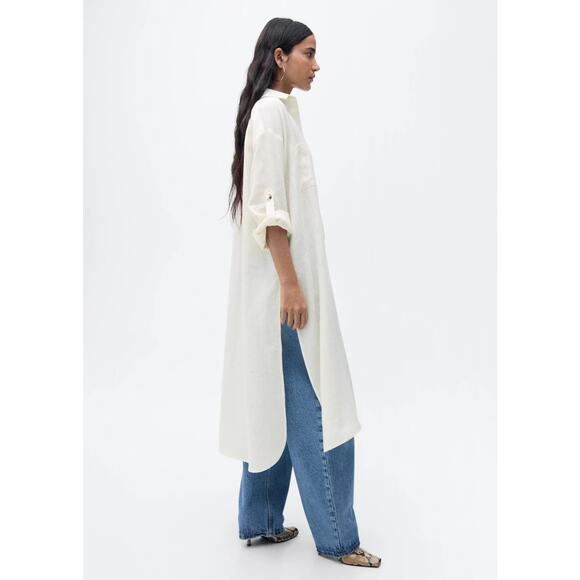 MNG Mango Longline Linen Button-Up Shirt, large - Picture 4 of 9